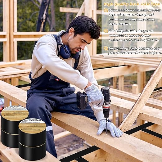 Butyl Joist Tape for decking, 4 Inch x 50 Feet Weatherproof Butyl Sealant Deck Tape Joist-Beam Deck Joist Tape Bulk for Wood Joists Decks Beams Roof