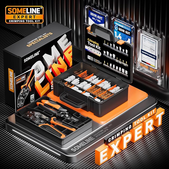 SOMELINE Automotive Wire Connectors Crimp Tool Kit, Crimper for 24-14 AWG Non-Insulated Quick Disconnect Terminals, with 2-9 Pin 2.8mm/6.3mm Plugs & Sockets