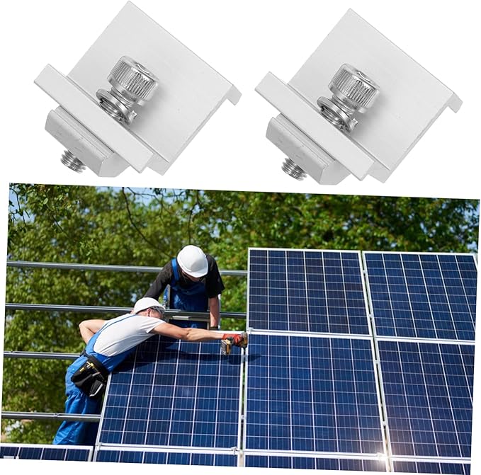 POPETPOP 12pcs Solar Panel Bracket Clips Metal Fixed Clamp for Solar Panel Installation Easy to Use Side Pressure Components for Outdoor Photovoltaic Systems