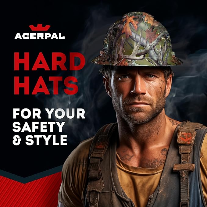 Acerpal Full Brim Vented Camo Design Matte Finish OSHA Construction Hard Hat with 6-Point Suspension