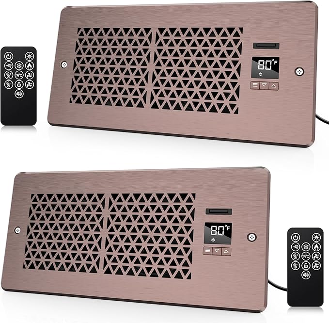Register Booster Fan for 4" x 10" Register Holes with Remote Control and Thermostat, 10-Speeds AC Vent Booster - Improves Heating&Cooling Airflow, Quiet Air Duct Fan for Wall, Bronze, 2-Pack