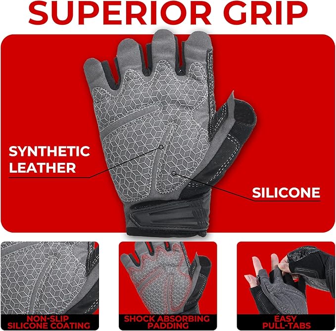 HANDLANDY Fingerless Work Gloves for Mens & Women, Uwrist Half Finger Shock-Absorbing Breathable Glove