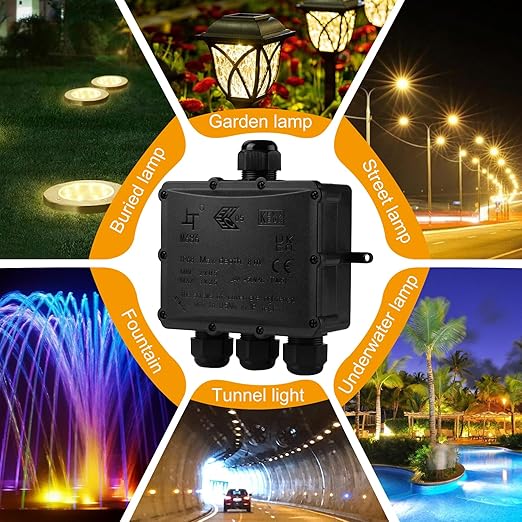 IP68 Waterproof Junction Box Outdoor,4-Way Electrical Splice Box Outdoor with 4 Cable M25 Gland Wire Connector Extension Electrical Cable Protector for Diameter Cable Ø4-14mm Black