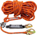 Fall Protection Rope for Roofing Tree Climbing, 50ft Harness Safety Lanyard, Vertical Rope with Grab Snap Hooks Shock Absorber Safety Equipment Orange