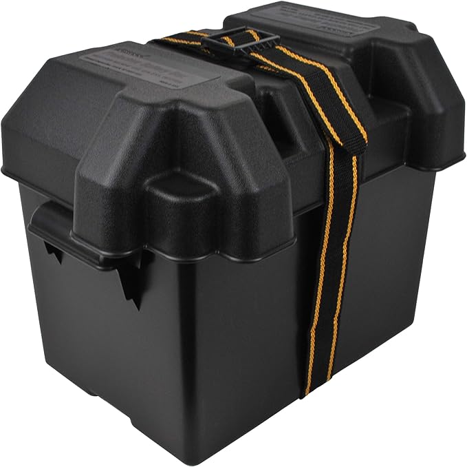 Attwood 9069-1 Standard Non-Vented Battery Box with Mounting Strap, Fits Group 24 Batteries, Black