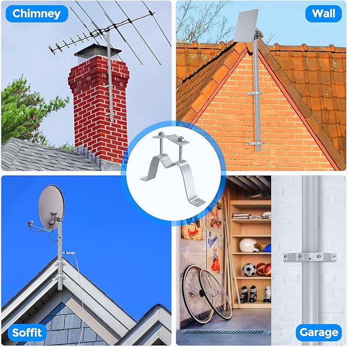 2 PACK Wall Mount Pair for TV Antenna Mast Brackets,Heavy Duty 3" Antenna Wall Mount bracket for Weather Station and Amateur Antenna,Antenna Mast Mount Bracket,Adjustable Antenna Mast Mount Up to 2.5”