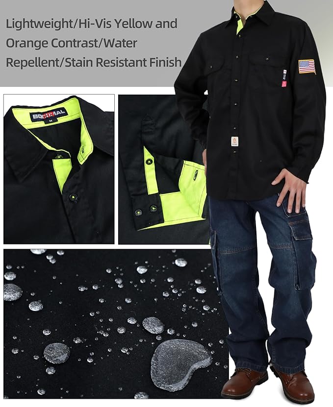 BOCOMAL FR Shirts for Men Flame Resistant Light Weight NFPA2112 Fire Retardant Welding Shirt Water & Oil Repellent Finish