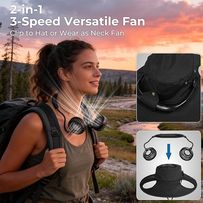 AMACOOL Bucket Hat Fan Pro, Gifts for Father Dad Husband, Fishing Essentials for Men Women, Camping Hiking Beach Gardening
