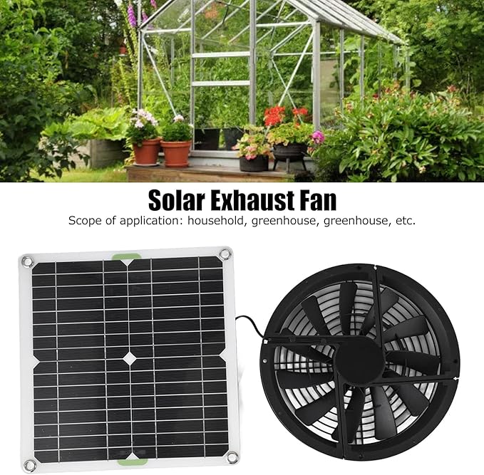 Solar Exhaust Fan Kit, 10 Inch 100W Solar Powered Round Ventilation Fan with Protective Grill for Greenhouse, Shed, Pet House & Window Air Circulation