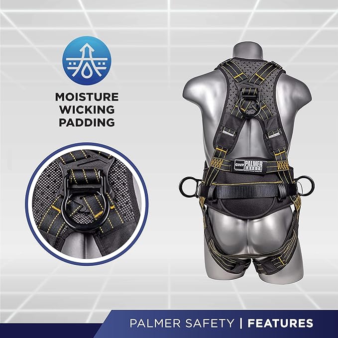 Palmer Safety Fall Protection Construction Safety Harness - QCB Chest and Legs - Aluminum D-Rings - Oil and Dust Resistant