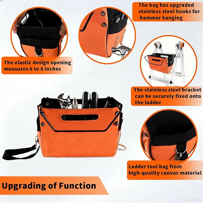 Ladder Cargo Hold Tool Pouch, Upgrade Ladder Storage Bag Featuring Elastic Storage for Secure Tool and Gear Organization