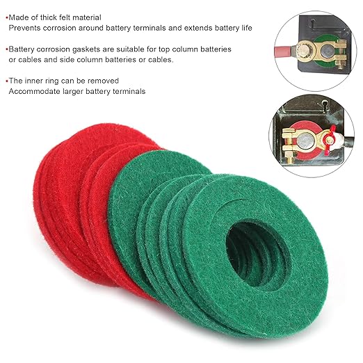 Battery Terminal Washers Set, 12-Piece Insulated Battery Protectors and Cable Mats for Car, Truck, Boat Batteries (Red and Green)
