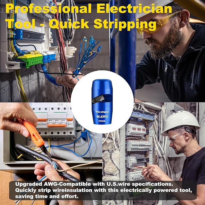 US Regulations Wire Stripping for Drill, Includ Wire Twisting Connector Kit, Professional Electrician Quickly Drill Wire Stripping Tools for 6/8/10/12/14 AWG