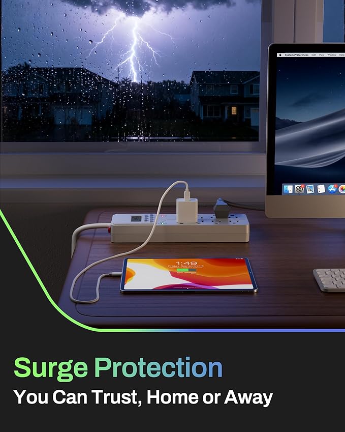 BN-LINK 8 Outlet Surge Protector with 7-Day Digital Timer (4 Outlets Timed, 4 Outlets Always On) - White