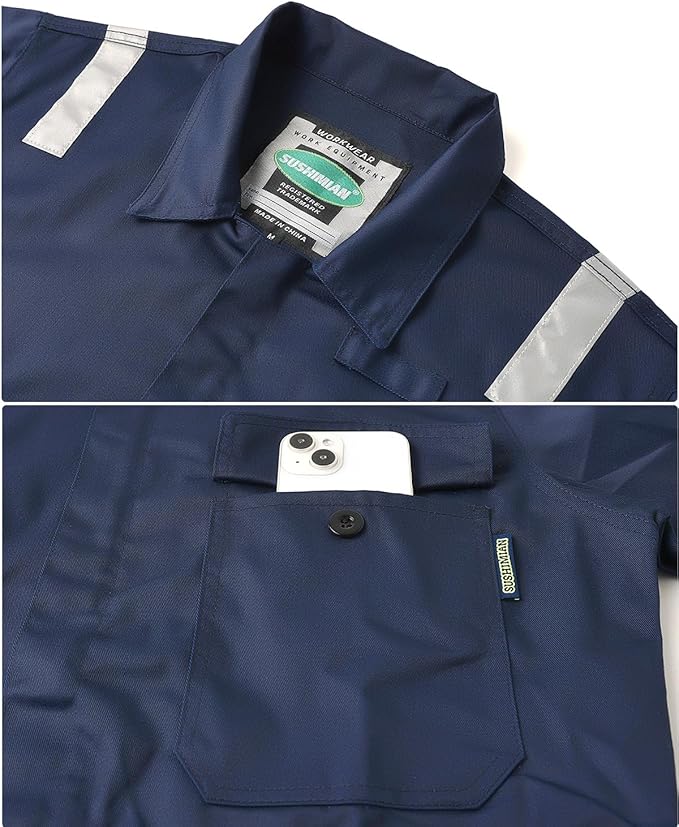 Men's Work Coverall High Visibility Overalls Mechanics Coveralls Workwear Jumpsuit with Multi Pockets
