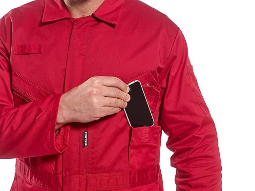 Portwest C813 Liverpool Zipper Coverall with Front Snap Closure and 2 Way Zipper, Red, SmallR