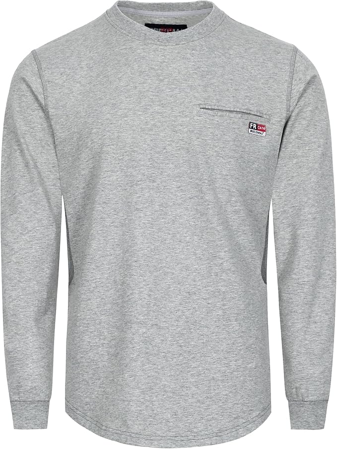 BOCOMAL FR Shirts for Summer Breathable Vented Design 6oz Heather Jersey Flame Resistant Long Sleeve Crew T Shirt