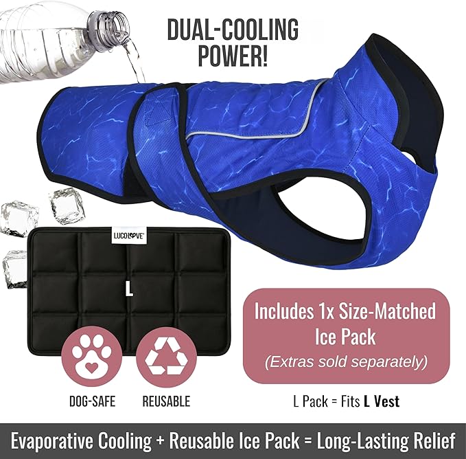 Dog Cooling Vest with Ice Pack – 2-Layer Evaporative Cooling Jacket with High Collar, UV Protection & Size-Matched Ice Pack – Cooling Vest for Dogs for Hot Weather (Blue Aqua, Large)
