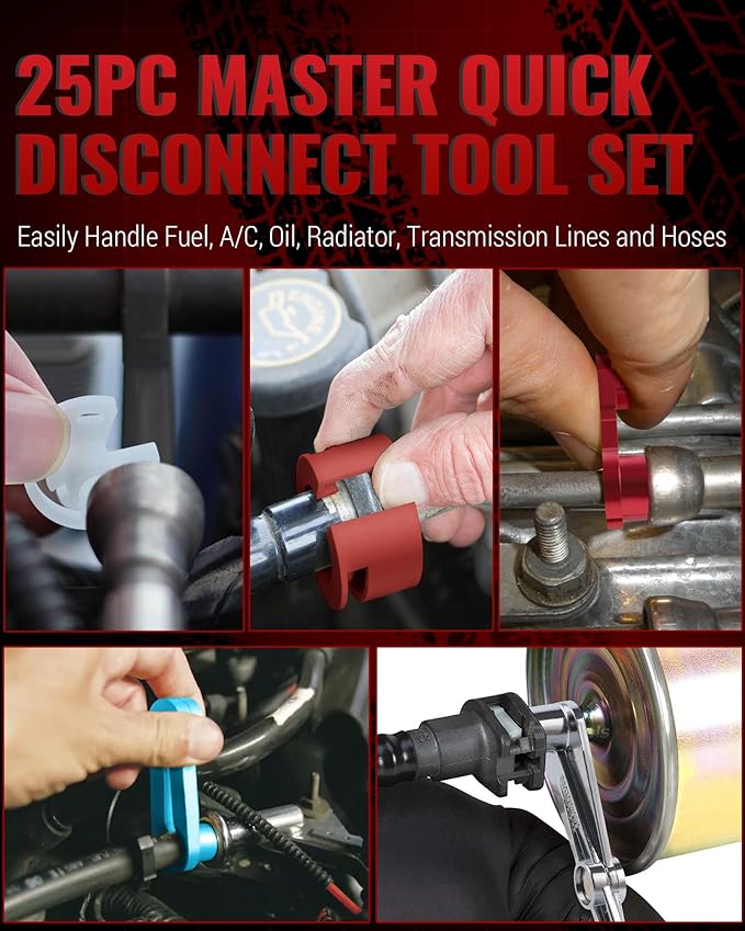 25 PC Fuel Line Disconnect Tool Set, Master Quick Disconnect Tool Set for A/C Fuel & Transmission Systems, Fuel Line Removal Tool Compatible with Ford Chevy GM Chevy Mazda