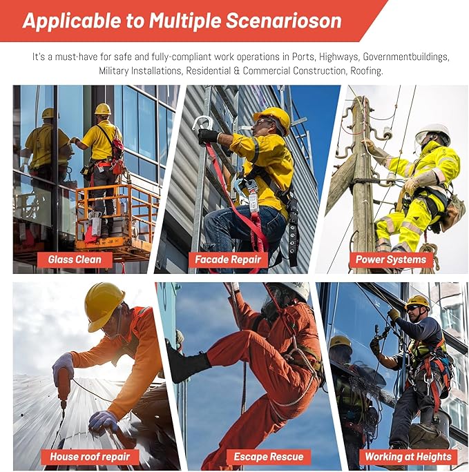 Safety Harness Fall Protection Padded on the shoulders, waist, and legs, featuring front O-rings, with upgraded quick-release buckles, meets ANSI standards, suitable for roofing work, construction