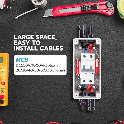 Solar Disconnect Switch 63A 100V PV Disconnect Switch Miniature Circuit Breaker IP65 Outdoor Waterproof Disconnect Box for RV Solar Panel and Off-Grid System(63A 1000V)