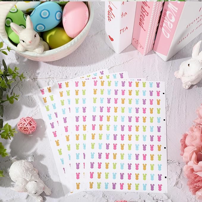 JarThenaAMCS 2400Pcs Mini Easter Bunny Sticker Pastel Rabbit Paper Decal 5 Colors Animal Adhesive Sticker for Planner Reward Envelope Scrapbook DIY Supplies, 0.5 in