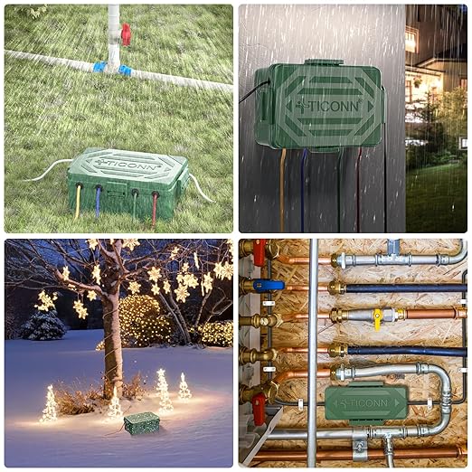 TICONN Outdoor Electrical Box, IP54 Splash-Proof Outdoor Extension Cord Cover, Protects Power Strip, Plug, Socket, Timer, Holiday Lights (Green, Small)