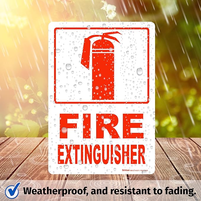 Brimar - 7" x 10" - Fire Extinguisher Sign - 3.5 Mil InfiniStick™ Vinyl Label - Bold Text - Easy Installation