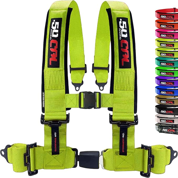 1pc 4 Point Harness for Bucket Seat Push Release 10 Color Harnesses Racing Harness 4 point Race Car UTV, RZR (Fluorescent Green, 2in)