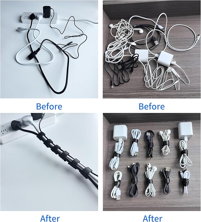 200 PCS 6 Inches Black Reusable Cable Ties, Adjustable Cord Straps, Cable Organizer, Cord Wrap and Hook Loop Cords Management