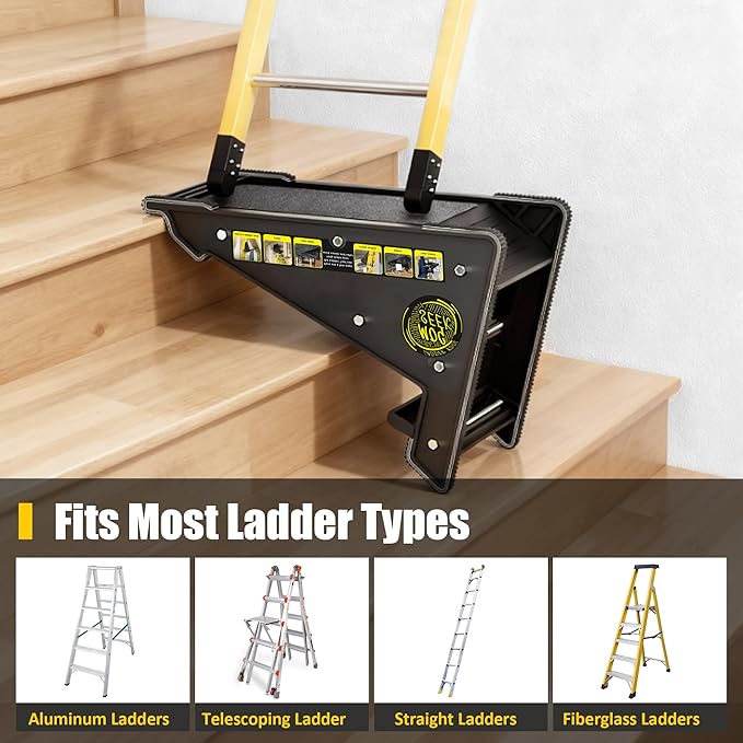 Ladder Leveler, Pitch Hopper, Ladder Stabilizer with Storage, Ladder Levelers for Stairs and Extension Ladders, Easy to Use, Conquer Uneven Ground (Classic Black)
