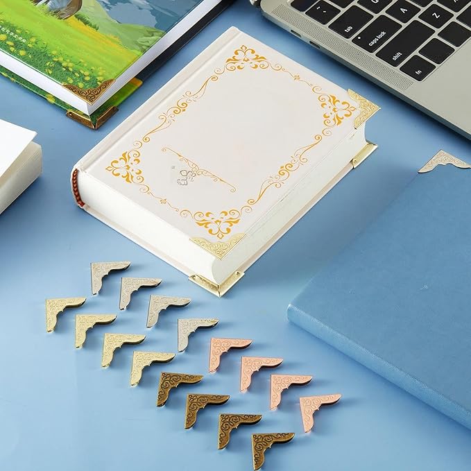 Zhengmy 160 Pieces Book Corner Protector Metal Vintage Photo Album Corner Protectors Decoration for Crafting Scrapbooking Photo Angle Book Cover Menus Notebook