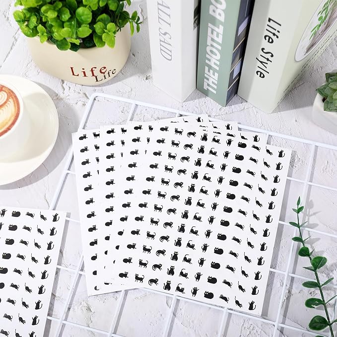 JarThenaAMCS 2400Pcs Mini Black Cat Sticker Cute Kitten Paper Decal Self-Adhesive Sticker for Planner Reward Envelope Scrapbook DIY Supplies, 0.5 in