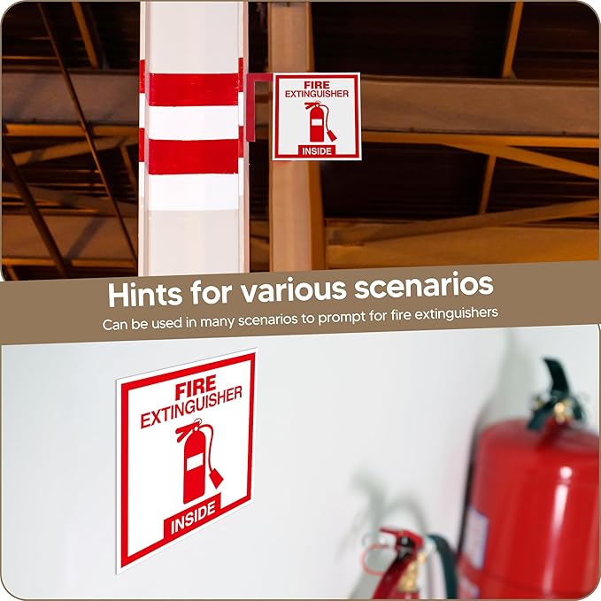 4 PCS Fire Extinguisher Inside Sign Stickers, Self-Adhesive Waterproof and Fade-Resistant Vinyl Fire Safety Label Decal for Business,Home,Trucks,Fire Extinguisher Boxes,Hydrant Containers