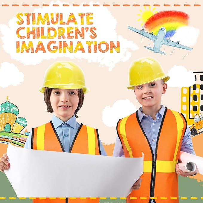 SATINIOR 24 Pcs Construction Birthday Party Supplies Kid Construction Hat and Vest Worker Costume Kids Role Play Dressing up