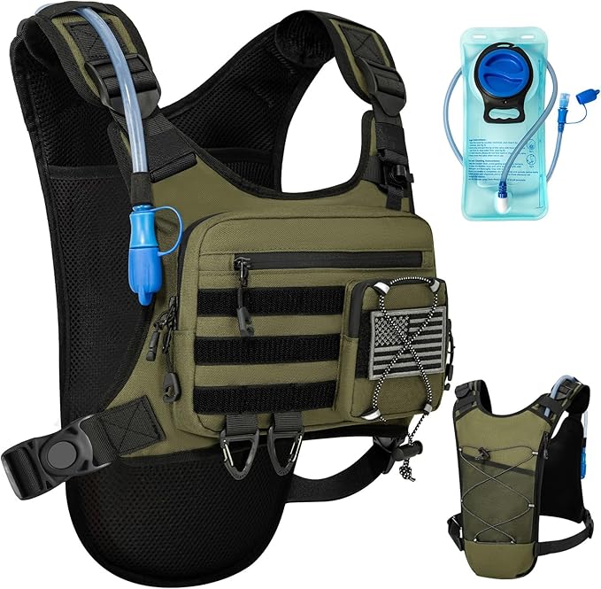 Hydration Vest with 2L Water Bladder for Men and Women,Lightweight Adjustable Hydration Backpack,Reflective Running Vest Chest Bag for Climbing Cycling Hiking