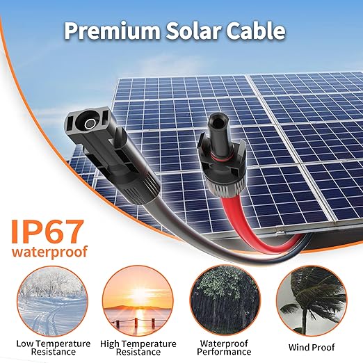 10AWG Solar Extension Cable with Pair of Connectors Solar Panel Adaptor Kit Tool, Solar Panel Extension Cable,10 Gauge Wire,Red and Black(10FT Red + 10FT Black)