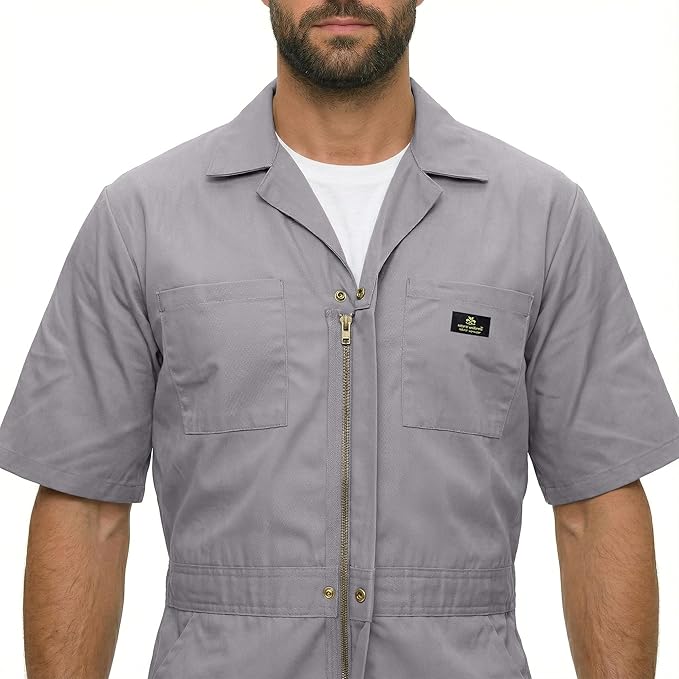 Natural Uniforms Mens Short Sleeve Zip Up Coverall, Stain and Wrinkle Resistant (Grey, 3X-Large)
