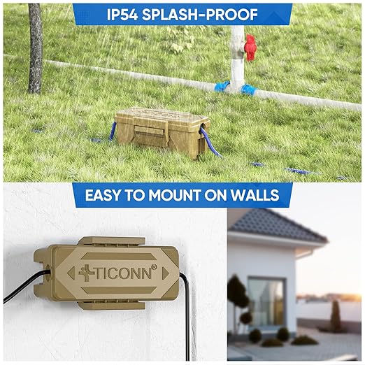 TICONN Outdoor Electrical Box, IP54 Splash-Proof Outdoor Extension Cord Cover, Protects Power Strip, Plug, Socket, Timer, Holiday Lights (Brown, Small) (Pack of 2)