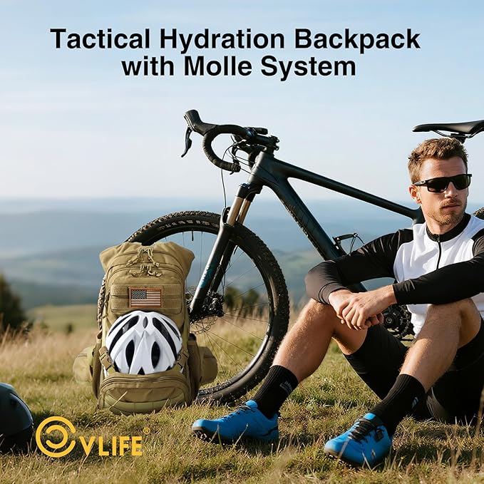 CVLIFE Hydration Backpack with 3L TPU Tactical Water Bladder, 22L Hiking Backpack for Men Women, Heavy Duty Molle Water Backpack with Multiple Compartments for Cycling Running Hunting Camping