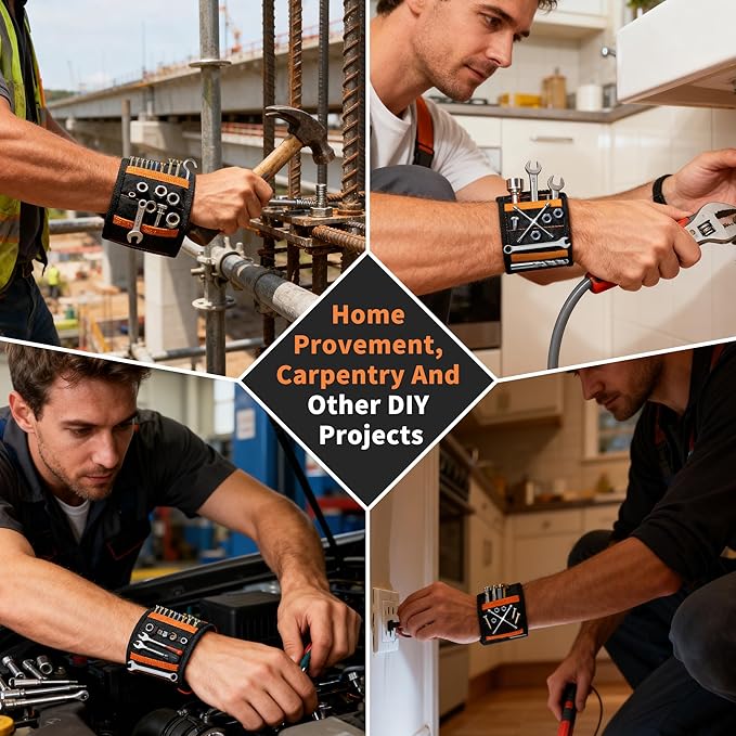 2 Pack Magnetic Wristband for Men, 15 Magnets Powerful for Holding Screws Drilling Bits, Nails, Premium Tools Belt Stocking Stuffers for Birthday Dad Grandpa Husband Handyman Boyfriend Fathers Day