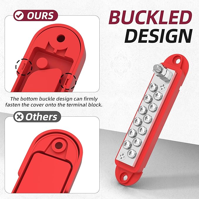 Power Distribution Block 12V 150A 1/4" Stud Marine Bus Bar 12 Volt DC Battery Busbar for Boat Automotive Solar Wiring