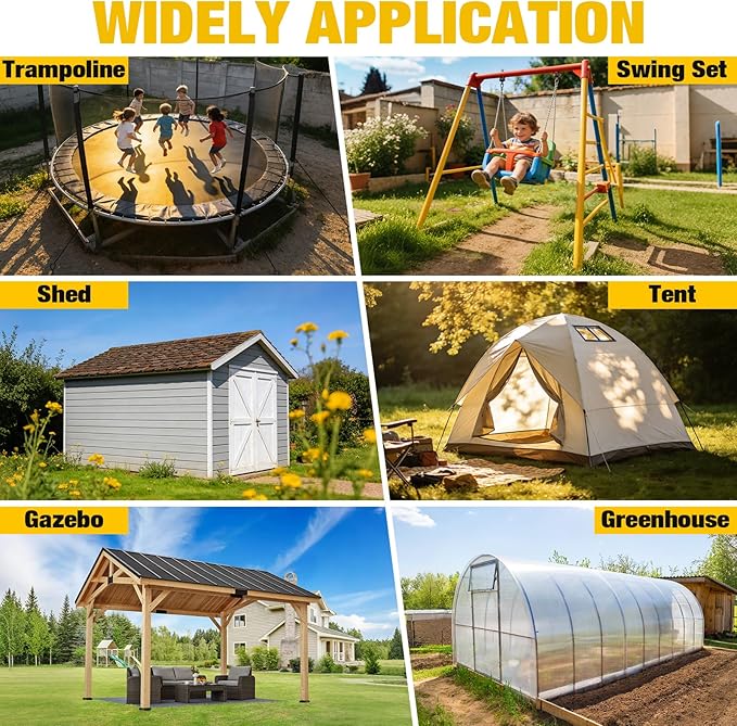 MIXC 18 Inch Heavy Duty Ground Anchors Screw in, 8 Pack Spiral Trampoline Stakes with Straps, Drill Adapter and Upgraded T-Wrench, 2.76'' Wider Blades for Swing Set, Shed, Carport, Mobile Home