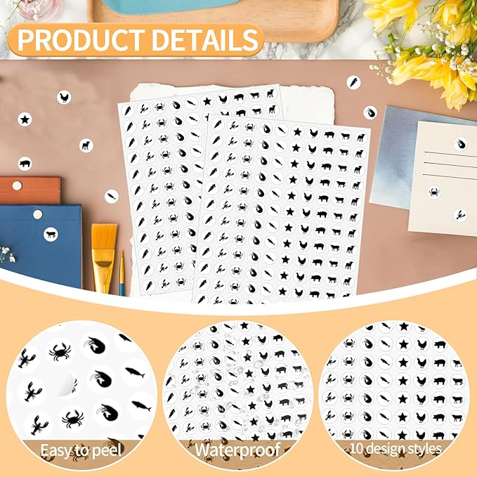 2400 Pcs Small Sticker for Kids,Mini Black Food Sticker Cute Paper Decals 10 Designs Self-Adhesive Stickers for Summer Party Envelopes Scrapbook Gifts DIY Supplies,0.5in（Food）