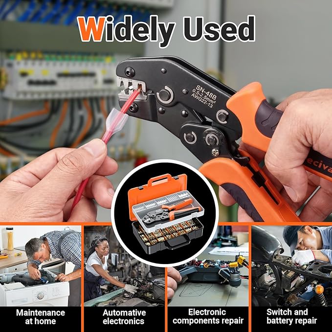 Preciva Spade Connector Crimping Kit, 28 Types Wire Connector Kit Wire Crimper AWG 22-13 with 420PCS Female Male Spade Connectors 2.8MM-6.3MM and 270 PCS Insulation Sleeves