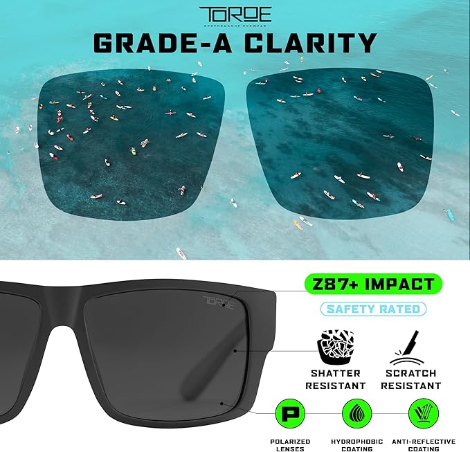 TOROE Z87+ Polarized Safety Sunglasses Matte Black TR90 Frame, ANSI Rated Lens