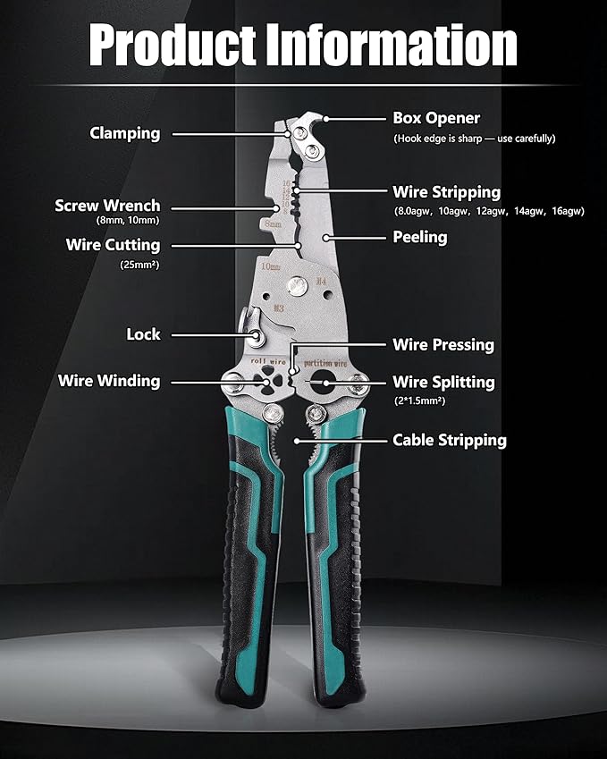 18 In 1 Foldable Ｗire Stripper, Folding Wire Stripping Crimper Tool, Multifunctional Wire Strippers Electrical, Electric Cable Stripper, Cable Cutters with Plier, Crimper, Twister, Splitting