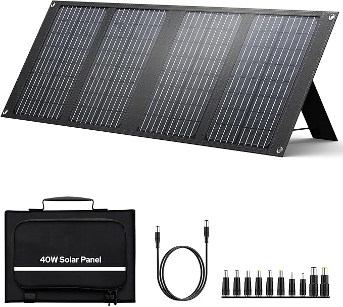 40W Portable Solar Panels, Foldable Solar Panel Charger for 100-300W Portable Power Bank, with Adjustable Kickstands, DC 12-15V Output, USB 3.0 Port for Camping Van RV Trip