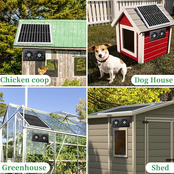 25W Solar 2 Fan Kit for Outdoor Greenhouse, Solar Powered Vent Exhaust Ventilation Fan for Chicken Coop, Shed Air Circulation, 14.7 Ft Long Cord with IP65 Weatherproof Rate