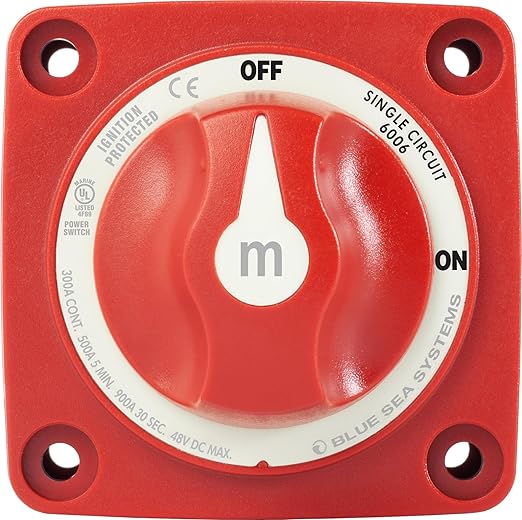 Blue Sea Systems On/Off Battery Isolator Switch With Locking Key, Red, 6006 m‑Series